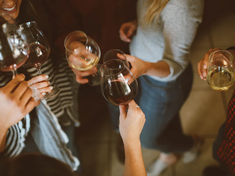 Friends toasting with glasses at a casual celebration