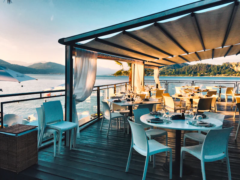 Outdoor terrace with dining tables